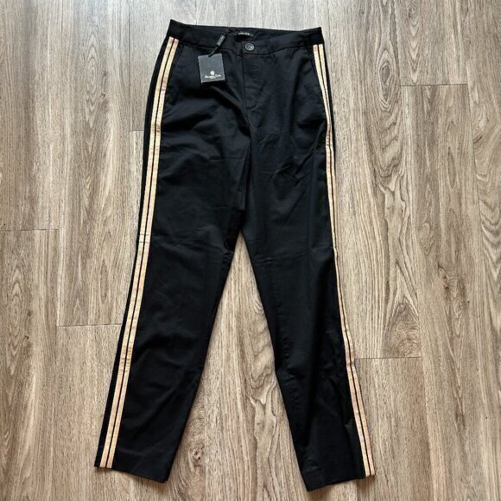 Massimo Dutti Black Stretch Trousers with Striped Legs Size 4 NWT